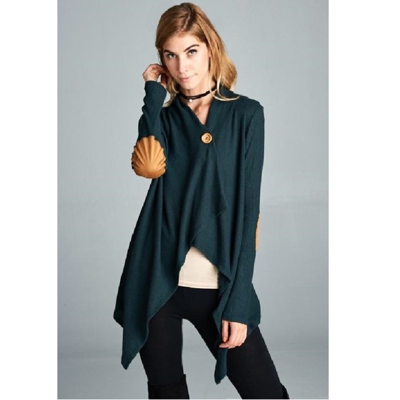 NWT Asymmetrical Faux Suede Elbow Patch Cardigan - Picture 4 of 5